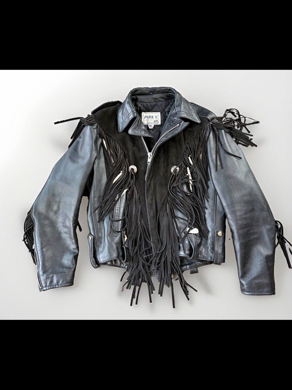 Parker Black Leather Fringe Moto Jacket with Suede fringe